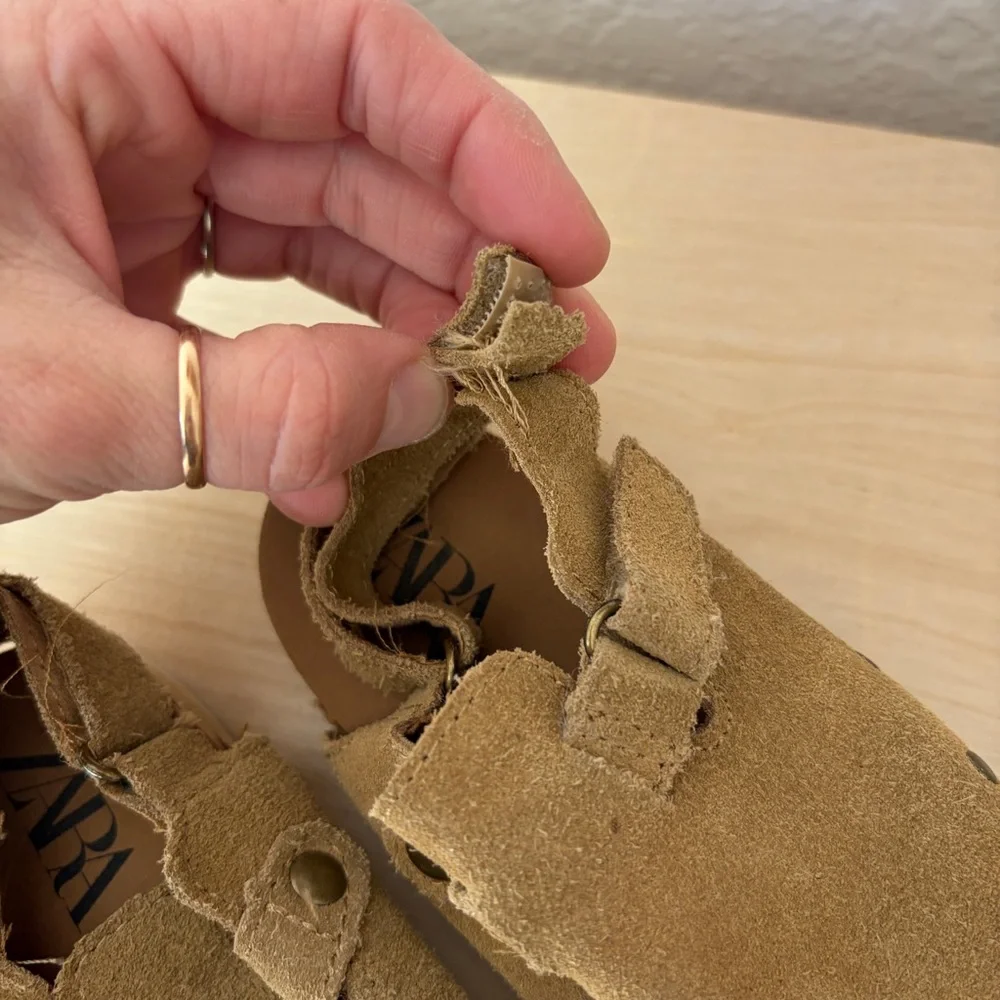Zara kids toddler 24 suede clogs sandals mules with ankle strap